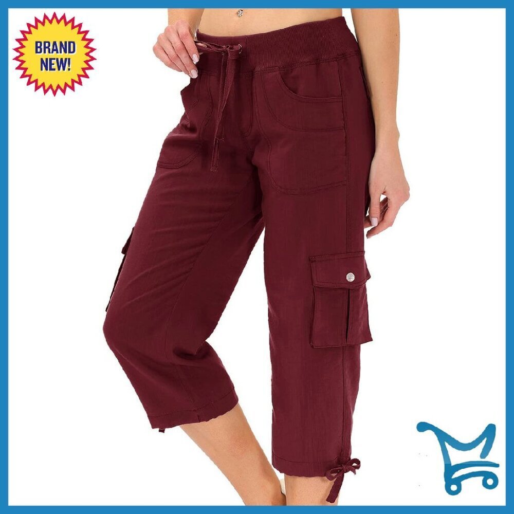 Women's Loose Fit Cargo Capri Pants with Pockets for Hiking & Casual Wear